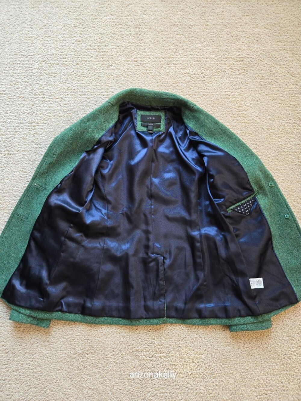 NWOT J. Crew Hacking Blazer Jacket 100% Wool Herringbone Green Leather Buttons 0 - Picture 7 of 16
